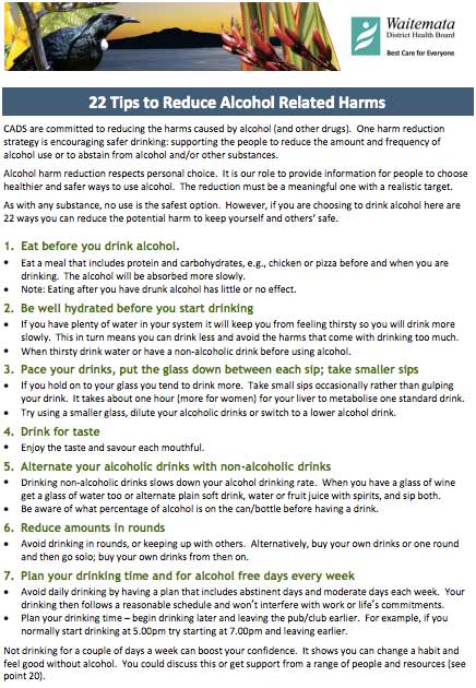 22 tips to reduce alcohol related harms cads nz