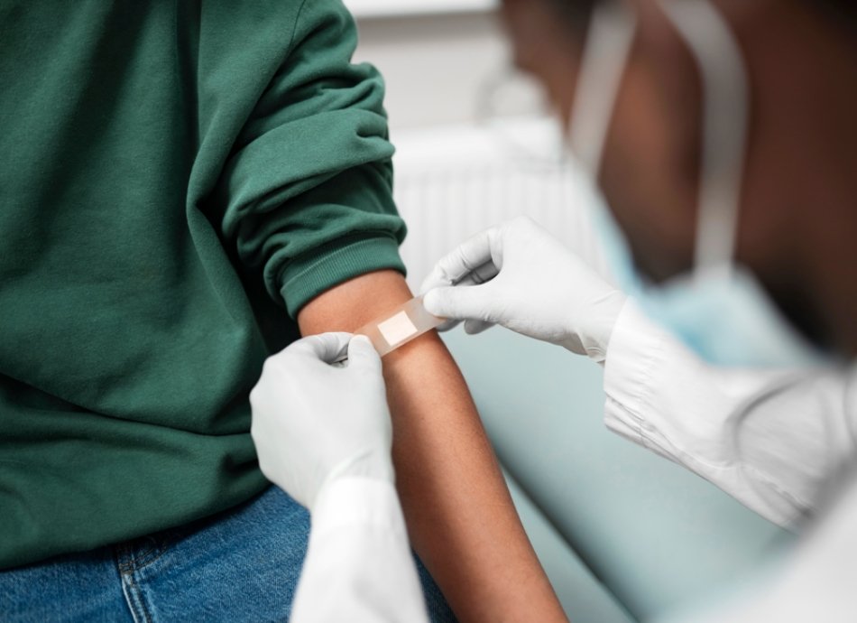 Plaster being put on following blood test 