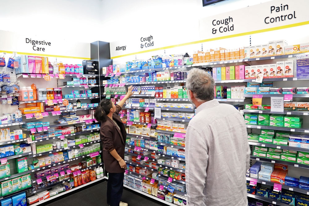 Looking at cough and cold shelves in community pharmacy