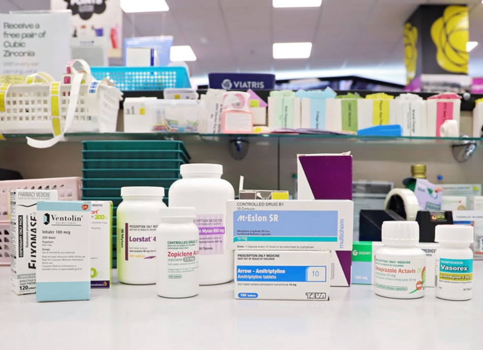 Range of medicines in pharmacy