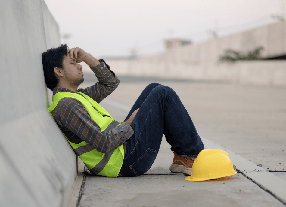 Stressed man taking work break 