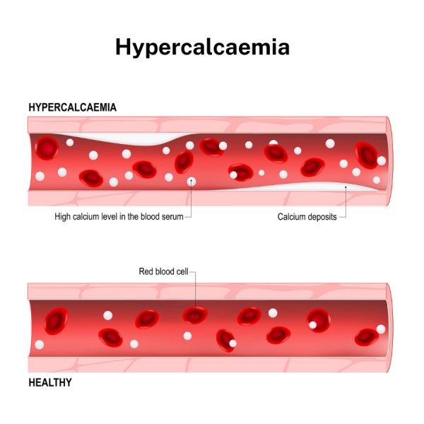 Vector showing high level of calcium and calcium deposits in blood stream