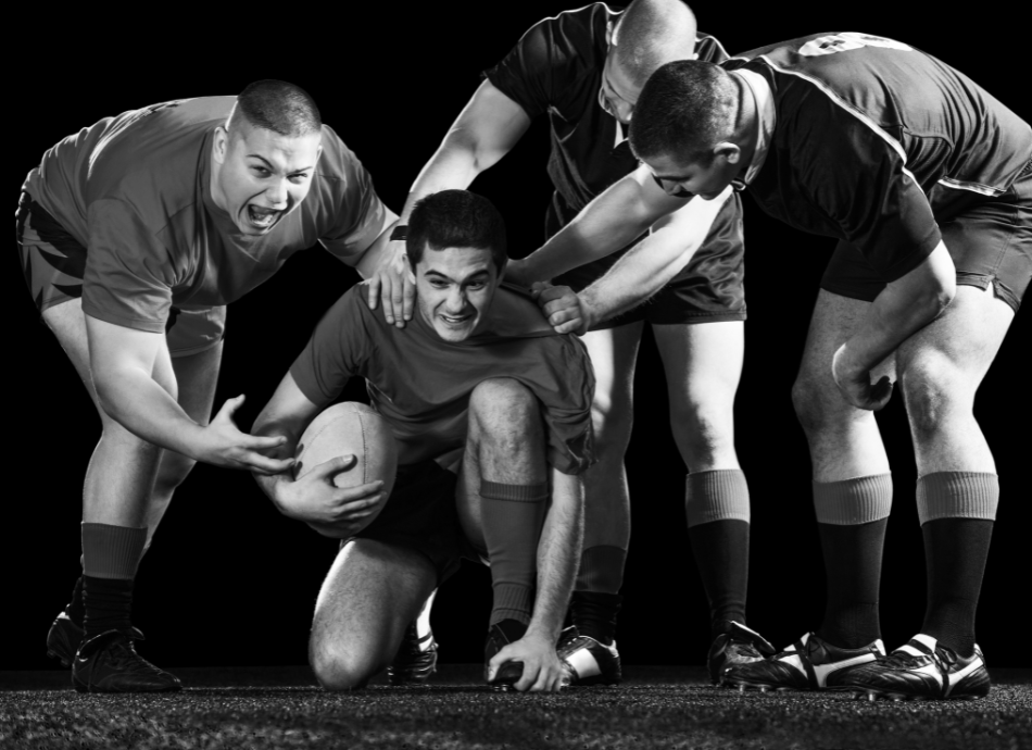 Rugby team in black and white