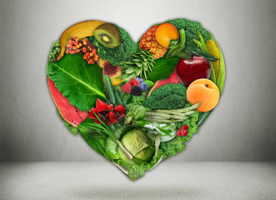 Heart healthy food on a heart-shaped plate