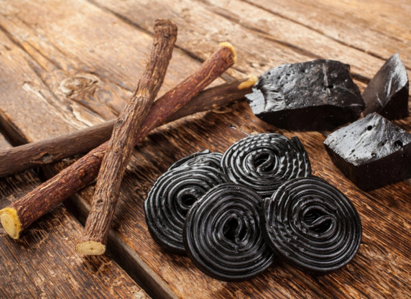 Three types of liquorice; root, block and strap