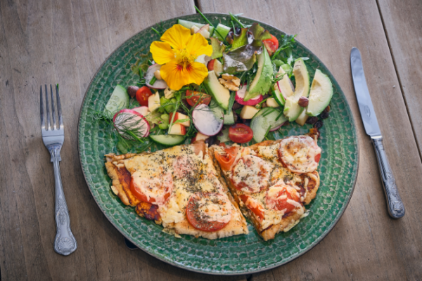 Pizza and salad on a plate