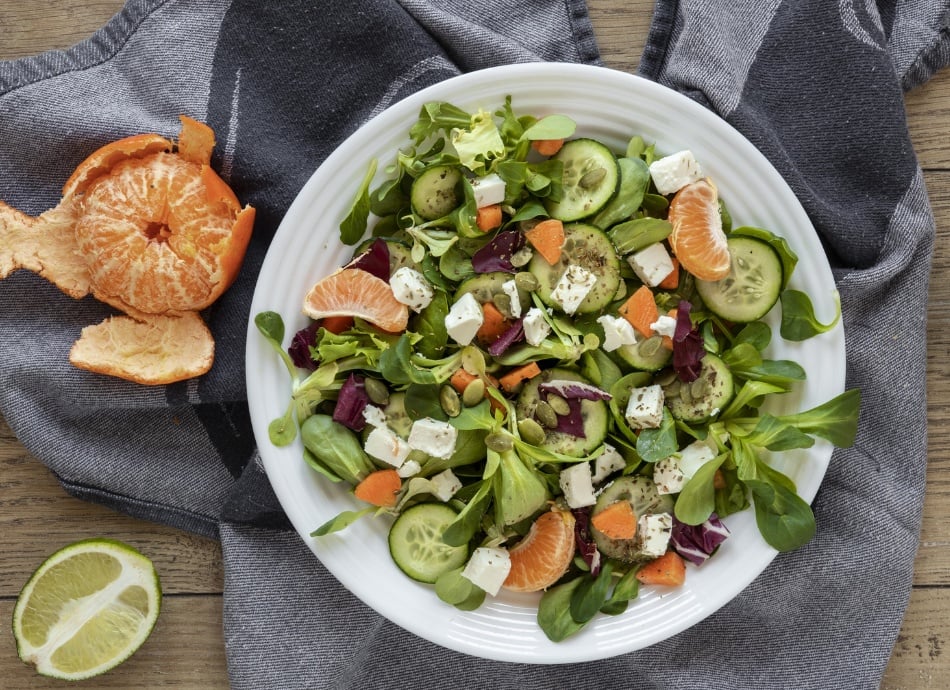 Salad containing citrus to aid iron absorption