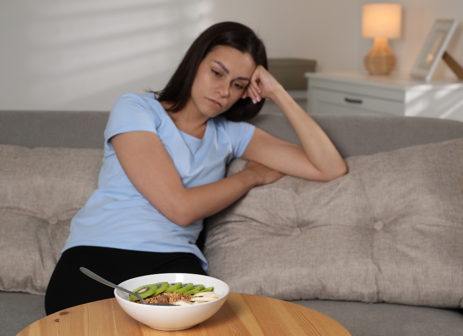 Woman not interested in breakfast 
