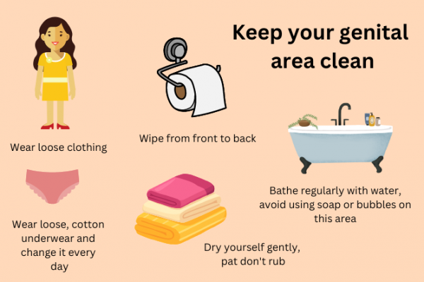 Infographic providing advice for girls on how to keep genital area clean