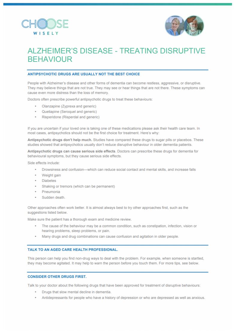 alzheimers disease treating disruptive behaviour