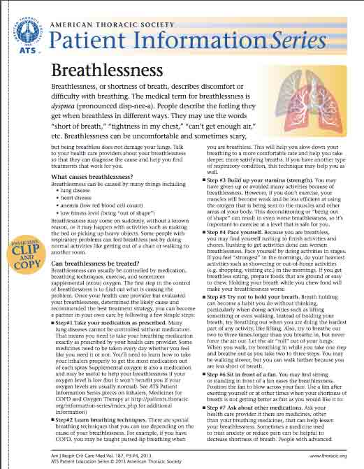 breathlessness patient info series american thoracic society