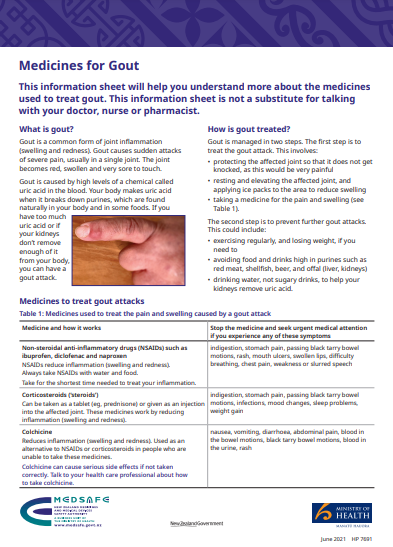 medicine for gout info sheet
