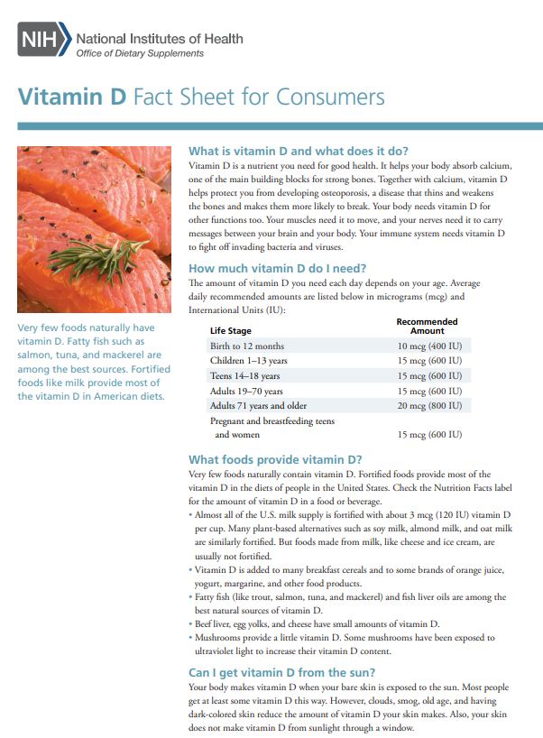 vitamin d fact sheet for consumers