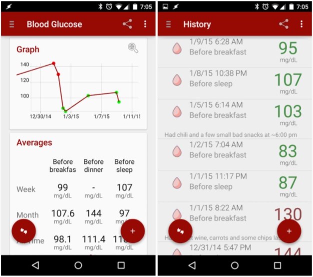 Blood Glucose Tracker app screenshots