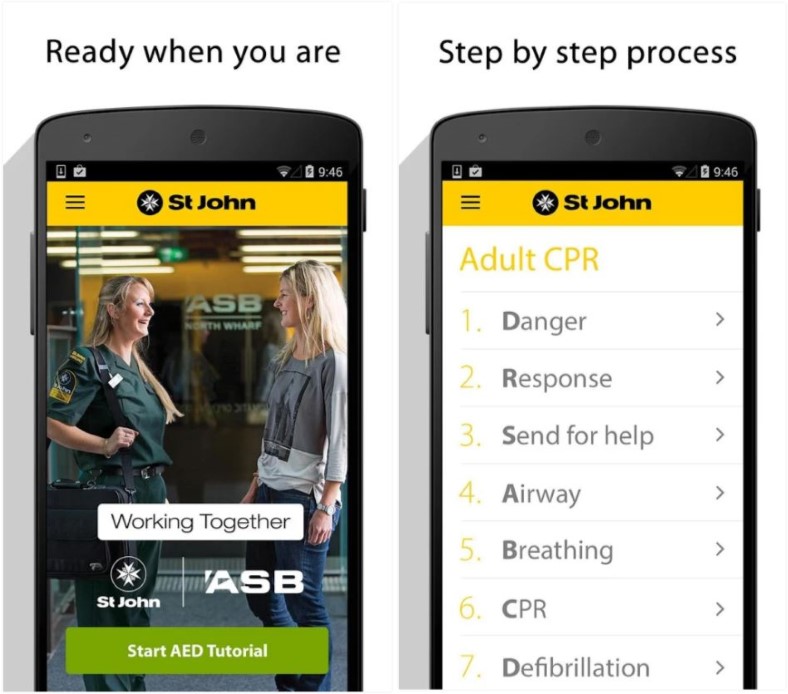 St John NZ CPR & AEDs app screenshots