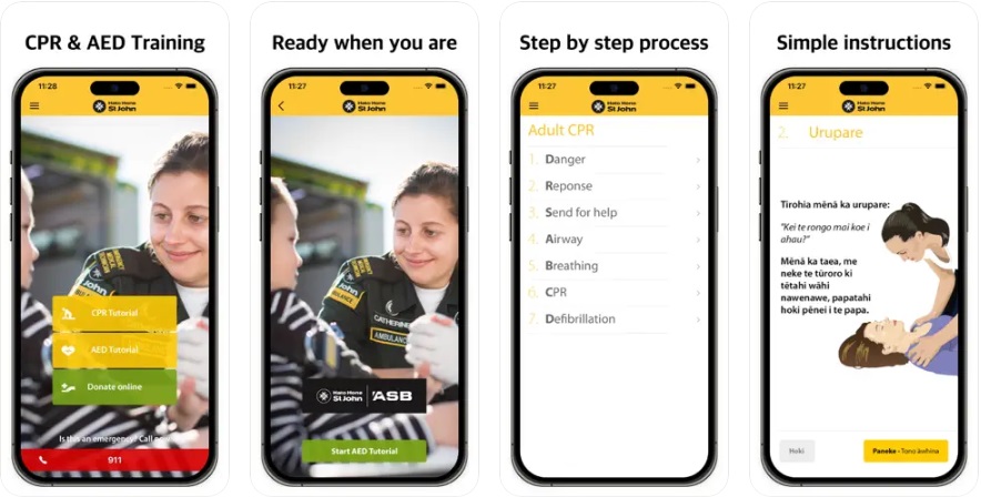 St John NZ CPR & AEDs app screenshots